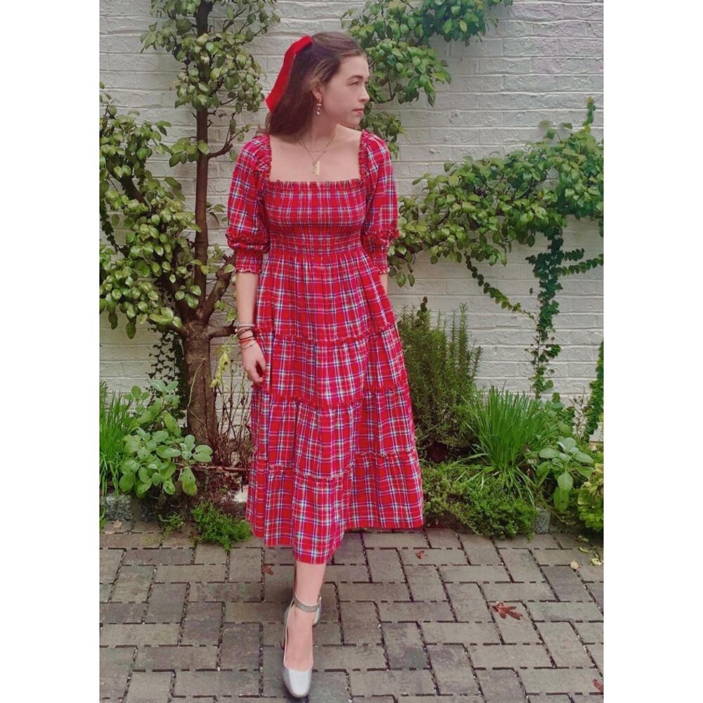 Hill House Nesli Nap Dress in Red Tartan size 2XL
